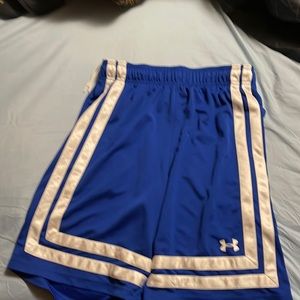 Blue and white under armor basketball shorts